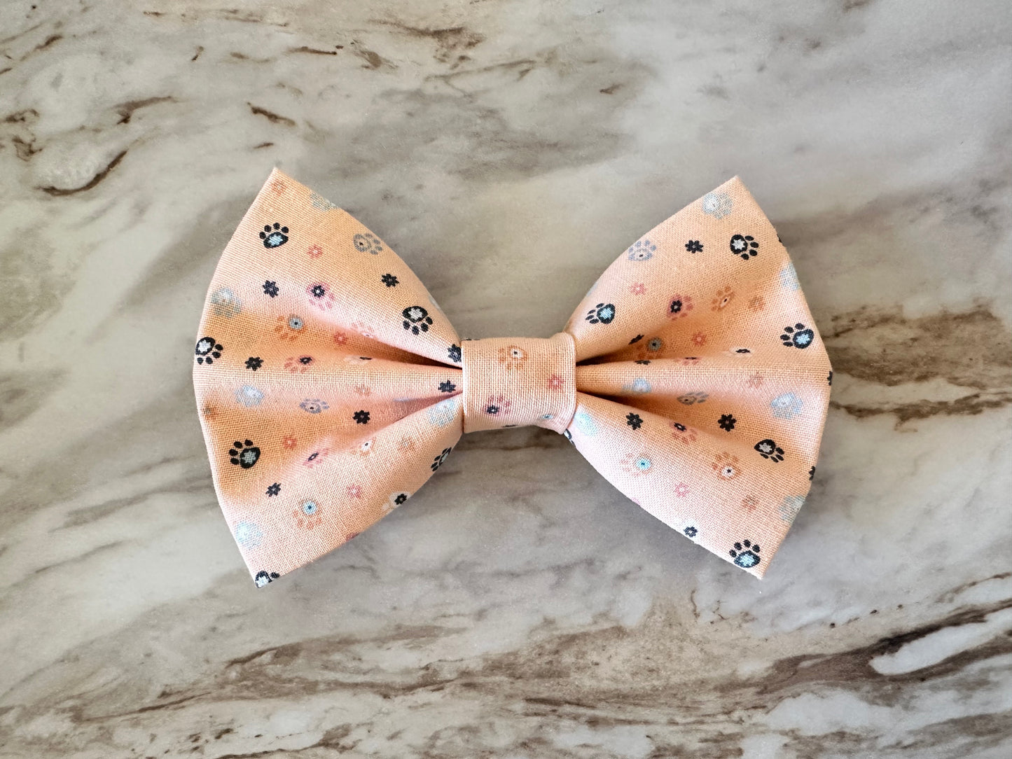 Mini Paw Prints | Peach | Bow Tie