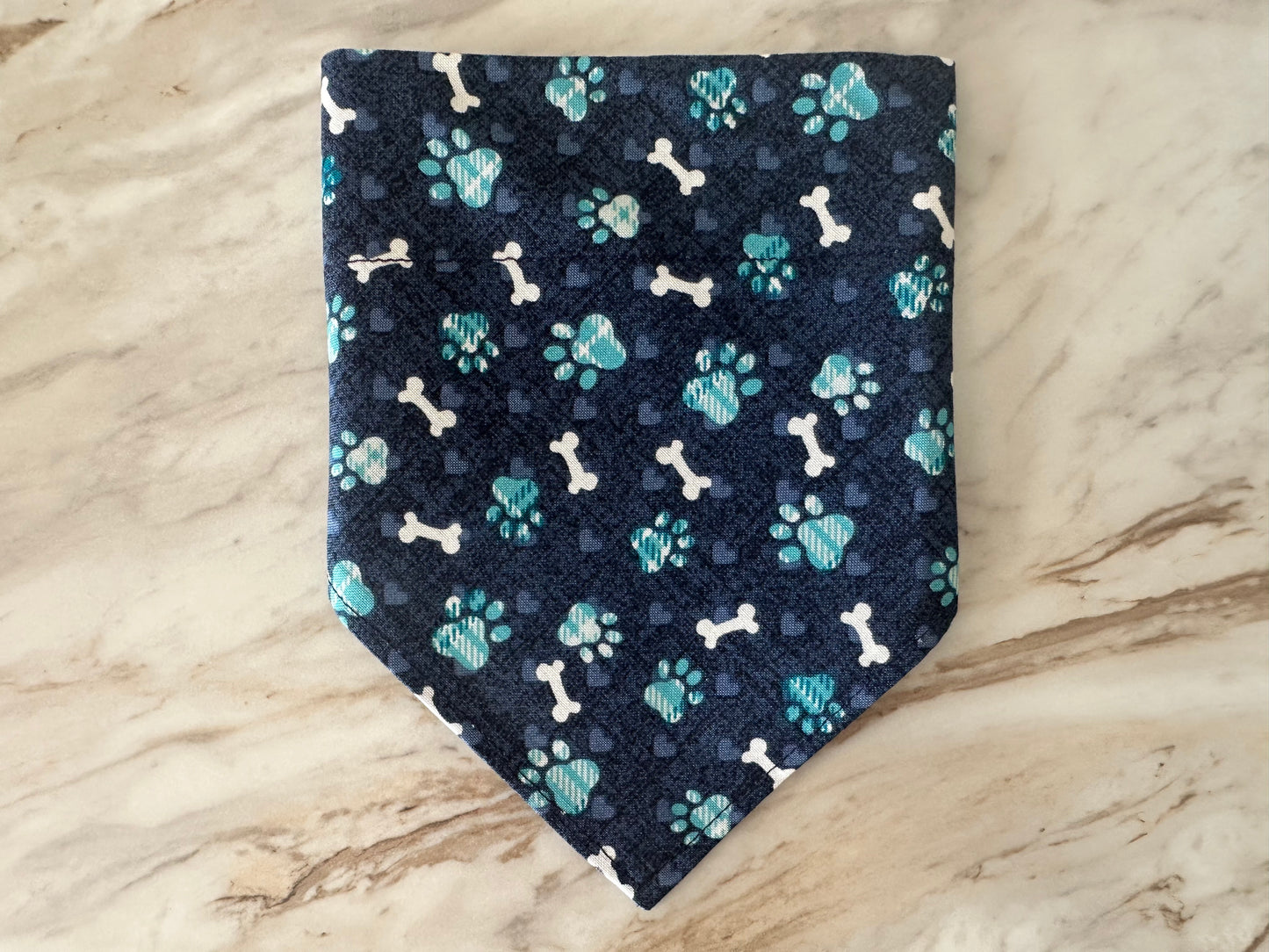 Paw Prints + Bones | Blue Plaid | Bandana