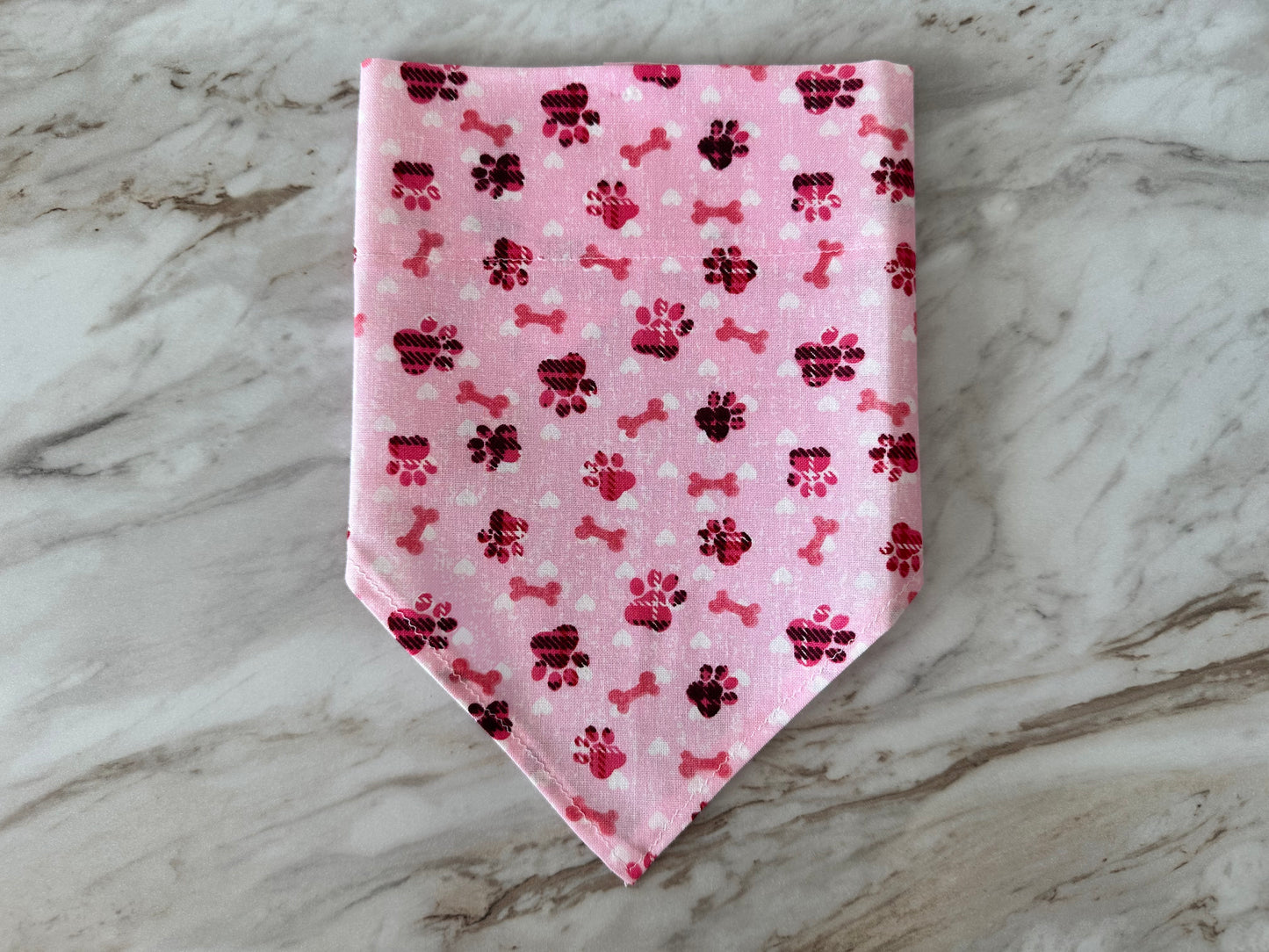 Paw Prints + Bones | Pink Plaid | Bandana